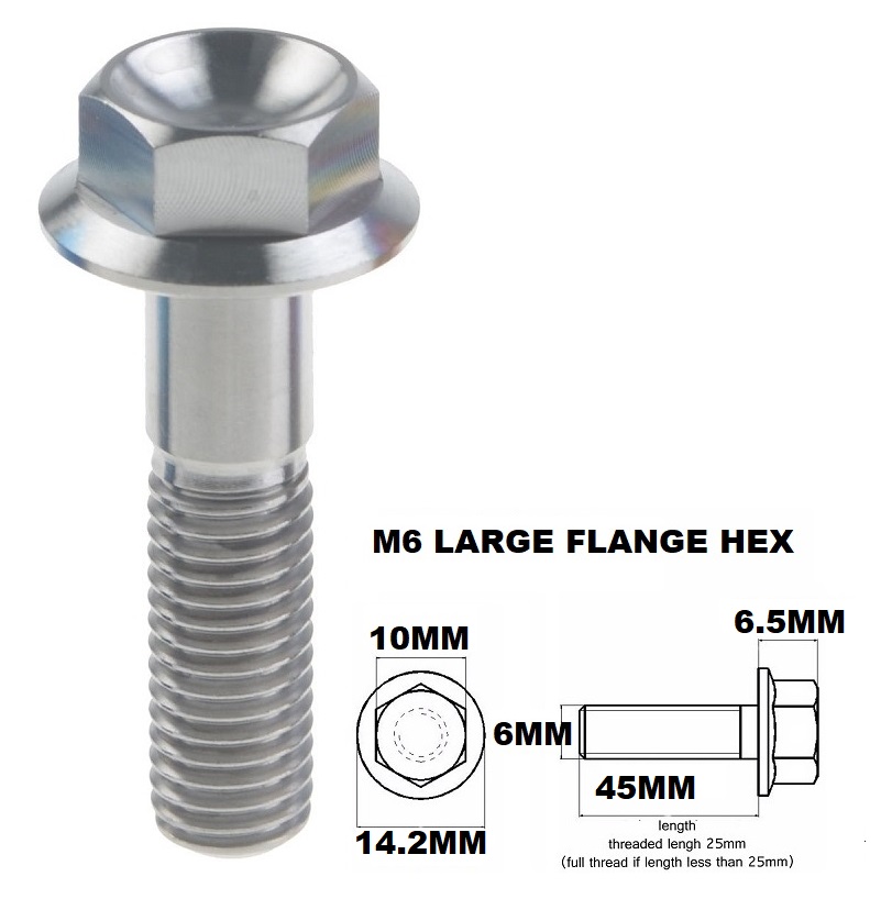 M6X45MM 1.00 THREAD PITCH TITANIUM FLANGE 10MM HEX BOLT GRADE 5